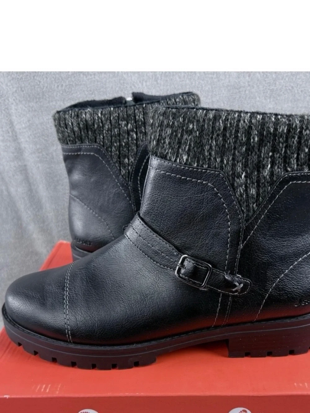 New JSport Violet Boots Women's Black Zip Knit Cuff Memory Foam Ankle Bootie